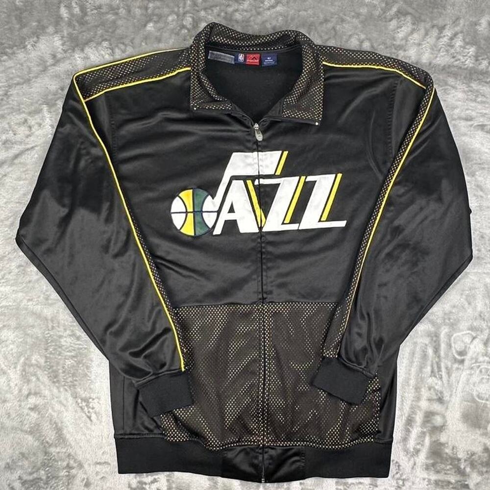 Majestic Utah Jazz Black Warm Up Full-zip Embroidered Logo Jacket Size L Tall